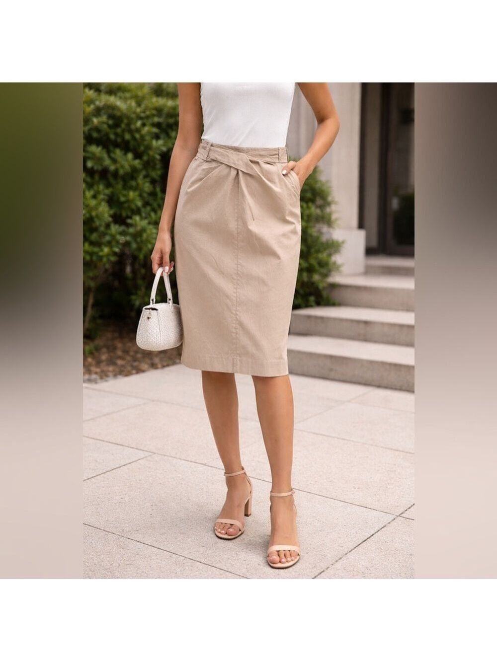MICHAEL KORS Neutral Twist Waistband Pencil Skirt | size 10